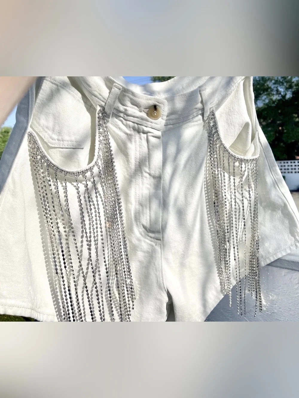 Forte Forte Denim Shorts Crystal Strass Fringe/High waisted/New/ItalianDesigner